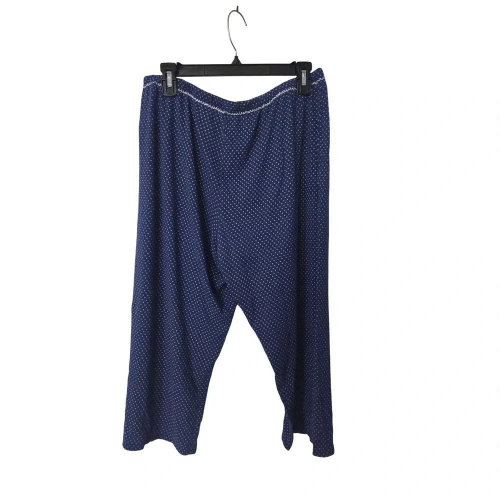 Aria Womens Pajama Set Navy Blue Polka Dot Lace Trim Button Front Size Large